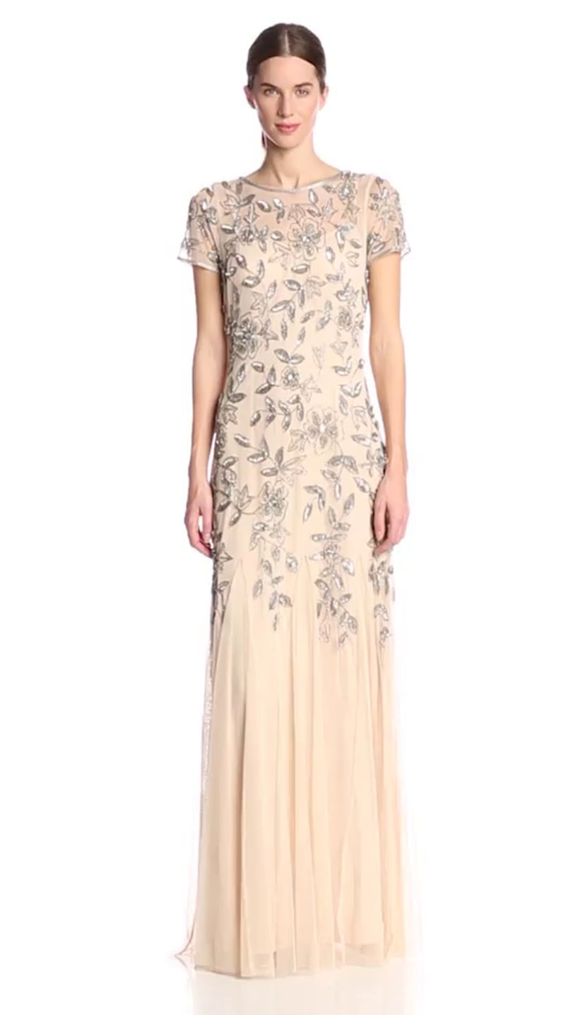 adrianna papell floral beaded gown