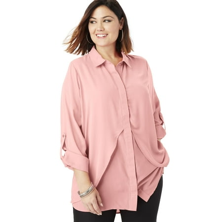- Roaman's Plus Size Georgette Overlay Tunic