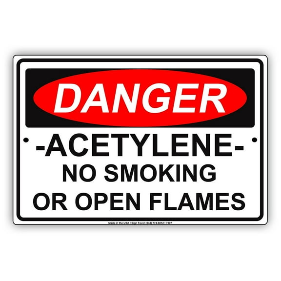 DANGER Acetylene No Smoking Or Open Flames Beware Alert Warning Notice Aluminum Metal 8"x12" Sign Plate