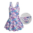 thumbnail image 4 of Uorisanigo Girls Swimsuit One Piece with Skirt Purple Mermaid Scale Size 5-6 Polyester and Spandex Fabric Bathing Suit Swimwear 1-Piece Swim Dress, 4 of 6