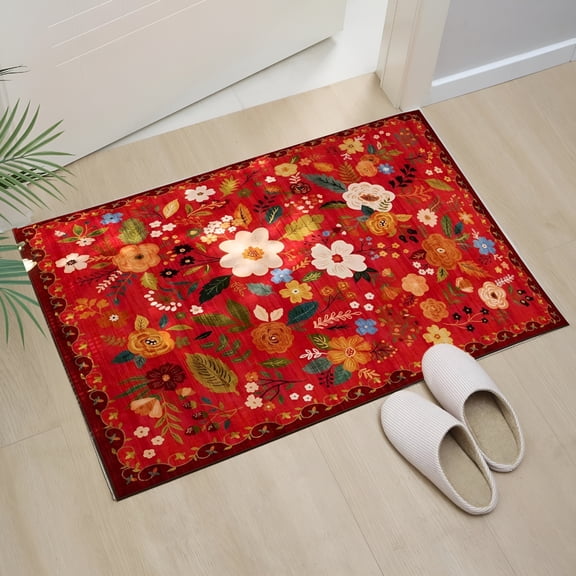 RLESO 2026 New Door Mat Indoor Entrance Machine Washable Boho Floral Small Area Rug Non-Slip Low Pile Throw Rugs for Entryway,Kitchen,Front Door Indoor Entrance Front Door Rug