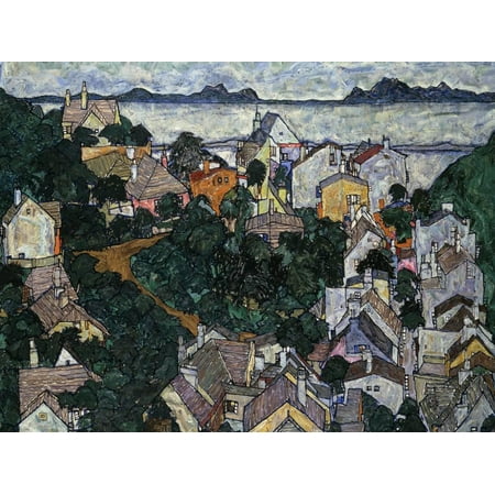 Egon Schiele Artwork - Summer Landscape; Sommerlandschaft, 1917 Coastal Village Painting Print Wall Art By Egon Schiele