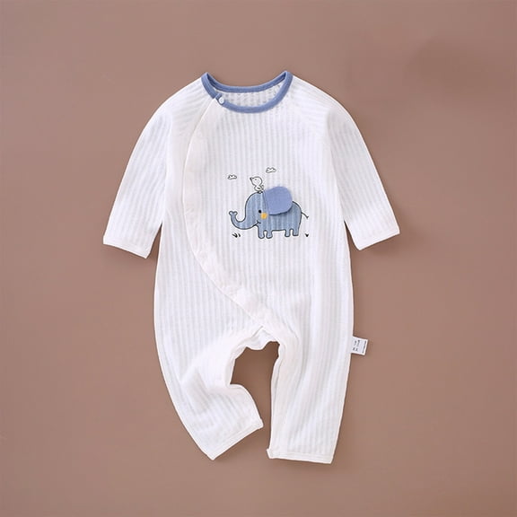 Nrmvnmi Baby Side Snap Long Romper Long Sleeve Cute Elephant Print Romper Newborn Cotton Onesie Jumpsuit For 1-16 Months