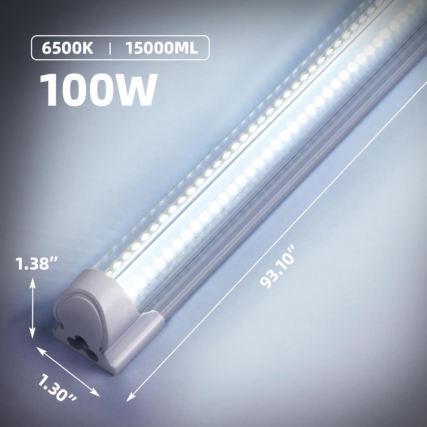 8FT LED Shop Light Fixture, White 12 PackT8 Integrated Tube Lights, 100W 15000LM 6500K High Output Clear Cover, V Shape 270 Degree Lighting for Garage Warehouse, Upgraded Lights Plug and Play