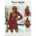 thumbnail image 7 of STARVNC Women V Neck Hollow Out Open Back Long Sleeve Knitted Mini Dress, 7 of 7