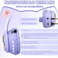 thumbnail image 7 of QearFun Kids Wireless Headphones,Cat Ear Headphones with LED Lights for Kids/Boys/Girls/Toddler Aged 3 up, 2 in 1 Childrens Bluetooth/Wired Headphones Foldable with Mic for Phone/Tablet/Laptop,Purple, 7 of 7