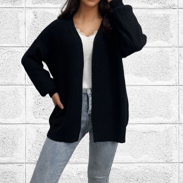 Suéter de cuello en V, estilo europeo y holgado, tejido informal, con mangas abullonadas, para mujer.