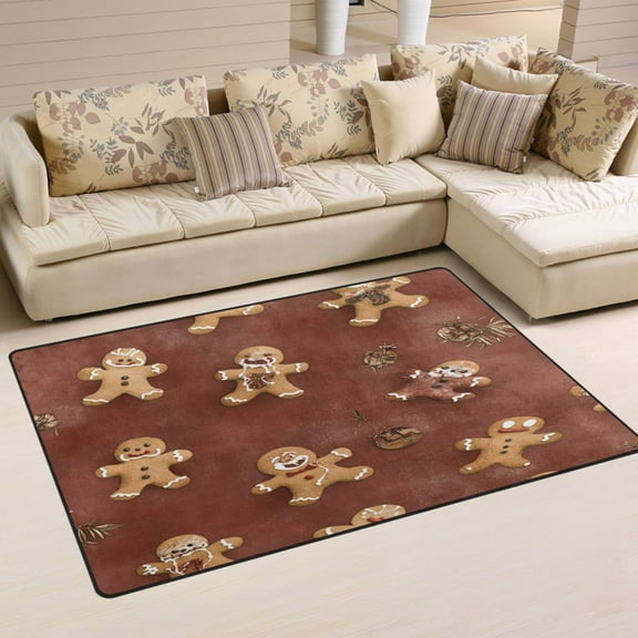 Gingerbread Man Repeat Pattern Soft Polyester Area Rug 31''x20'', Non Slip, Memory Foam, Water Absorbent