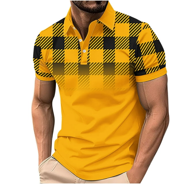 Camisa Casual Impresa de los Hombres, Top de Solapa de Manga Corta en Tela de Malla Ligera para Uso Al Aire Libre Y Diario, Blusa de Suéter Elegante