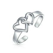 Double Open Heart Shape Interlocking Midi Toe Ring for Women for Teen Polished 925 Silver Sterling Adjustable
