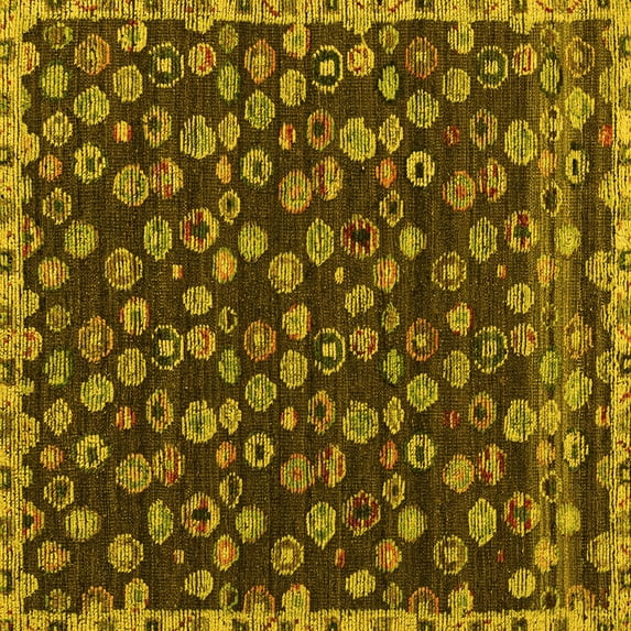 Ahgly Company Machine Washable Indoor Square Abstract Yellow Modern Area Rugs, 3' Square