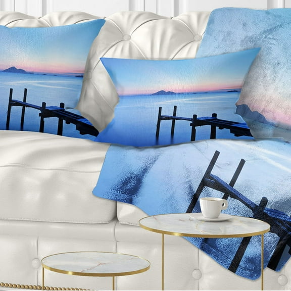 Designart Wooden Pier in Blue Sea - Seascape Throw Pillow - 12x20