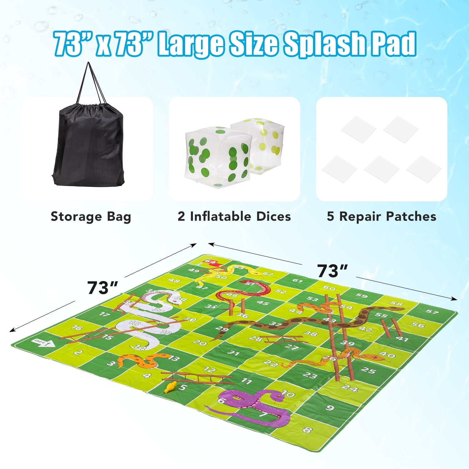 Upper Midland Products Giant Snakes & Ladders Game 9.8 x Foot Life Size  Playing Mat with 8 Ground Pegs A Large Inflatable 15'' Dice, Storage  Carrying