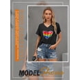 thumbnail image 5 of ZXSXSY Womens Rainbow Heart Printed V Neck Short Sleeve Spliced Top, 5 of 7