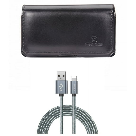 Leather Case Belt Clip w Charger Cord 10ft USB Cable for iPhone XS Max - Swivel Holster Loops Cover Pouch and Power Wire Braided Long Sync