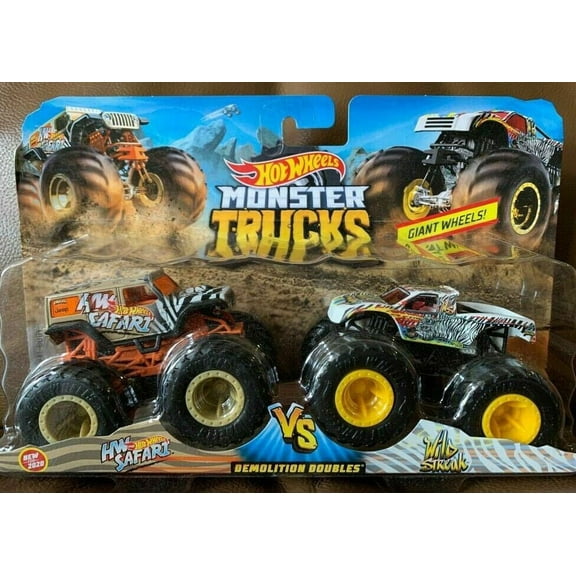 Hot Wheels Monster Trucks Demolition Doubles HW Safari VS Wild Streak 1:64 Scale