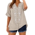 thumbnail image 2 of Linen Tops for Women Boho Shirts 3/4 Length Sleeve Womens Tops Cotton Linen Tops Soft Floral Top Dressy Casual Blouses Loose Fit Blouses Summer Spring Blouses Summer Tops for Women L, 2 of 7