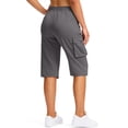 thumbnail image 6 of Long Shorts for Women Lightweight Quick Dry Hiking Cargo Shorts with Pockets Summer Drawstring Bermuda Short Gray L, 6 of 8