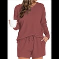 thumbnail image 1 of Conjunto de Pijama para Mujer, de Punto Gofre, Informal, de Dos Piezas, con Bolsillos Rojo Marrón S, 1 of 9