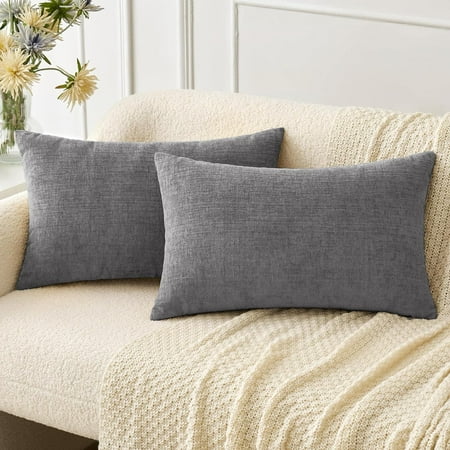 

MIULEE Pack of 2 Couch Throw Pillow Covers 16x16 Inch Soft Dark Gray Chenille Pillow Covers for Sofa Living Room Solid Dyed Pillow Cases