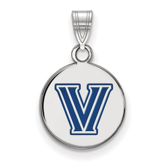 Sterling Silver LogoArt Villanova University Letter V Small Enameled Disc Pendant Charm