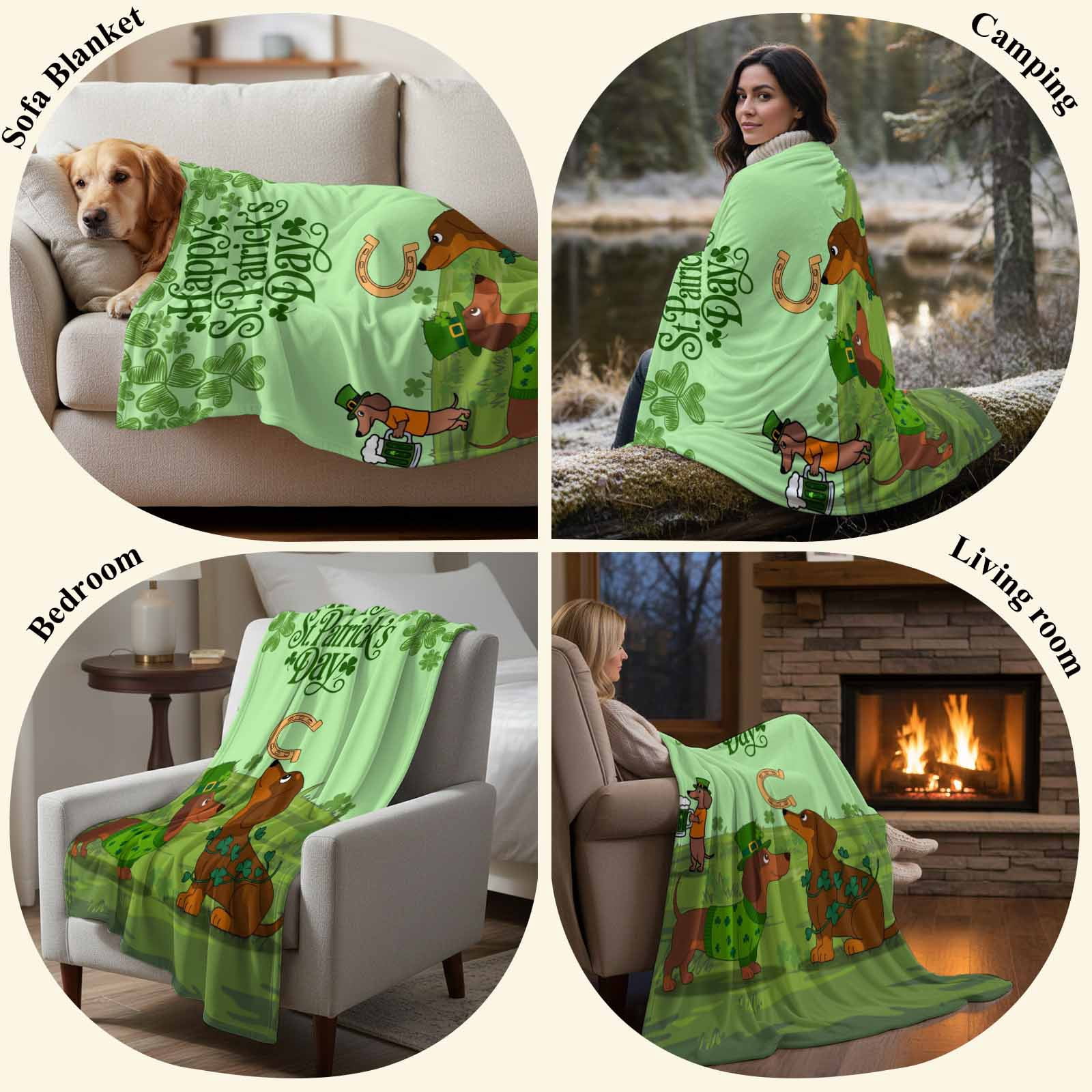 Green St. Patrick's Day Blanket Soft Cozy Warm Throw Blanket for Couch, Plush Fuzzy Flannel Fleece Blankets for Sofa, Green Lucky Clovers Dog Bed Blankets Lightweight Gifts for Women, 32"x48"