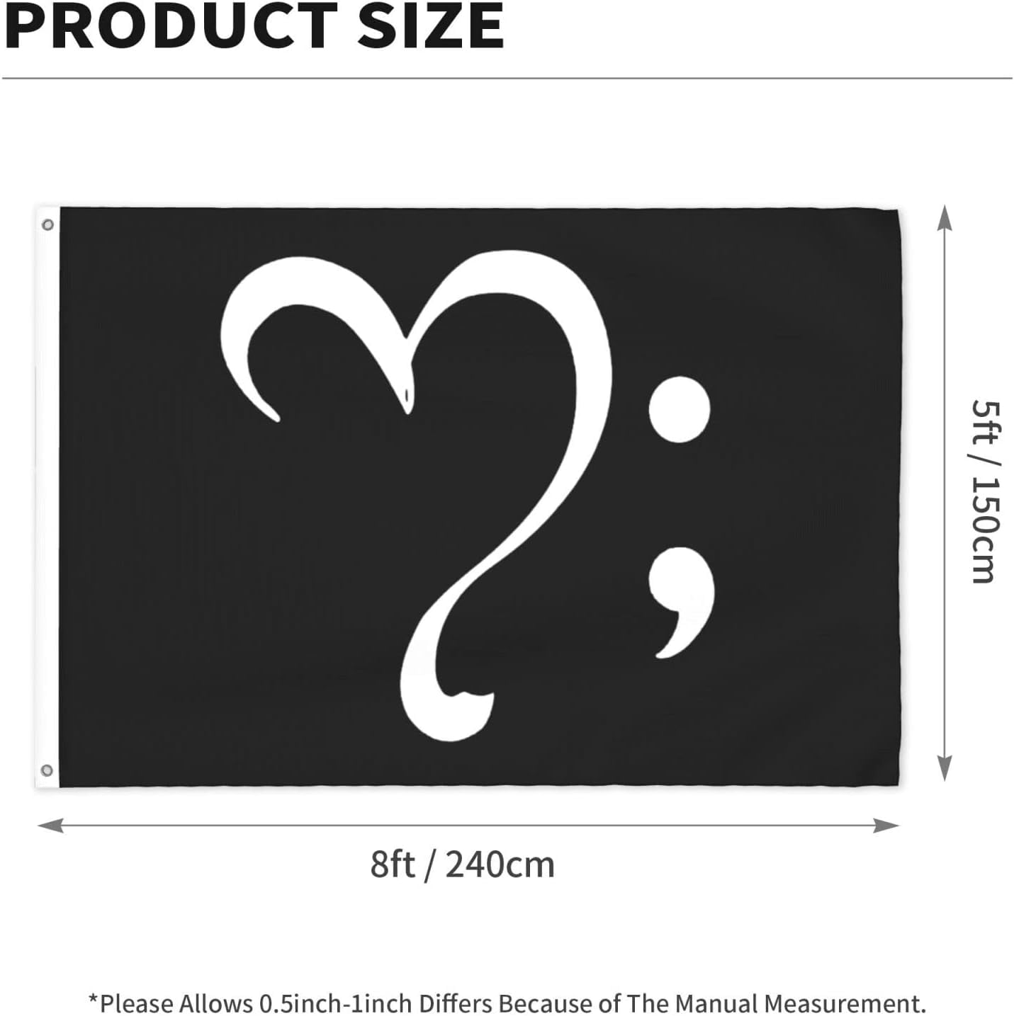Heart Semicolon Suicide Prevention Awareness Flags 5x8 Ft Yard Flag Indoor Decoration Banner With Grommets
