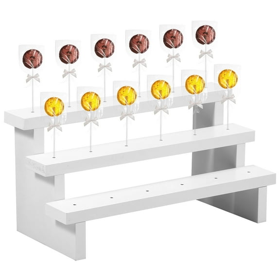 Threns 1/2Pcs Cake Pop Display Stand 3 Tier 15 Holes Foldable Lollipop Display Riser Wooden White Lollipop Holder Sucker Stand Lollipop Stick Stand for Wedding Birthday Party