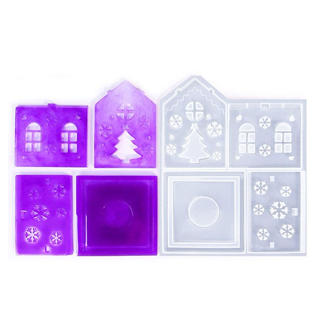 SGACAI Molde de silicona para casa navideña 3D, molde de silicona para fundición de casas, molde para velas, molde de fundición de casas pequeñas con casas de yeso, moldes de silicona para hacer ve