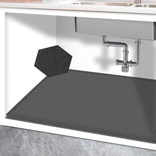 25” x 19” Silicone Under Sink Mat for Bathroom/Kitchen Cabinet Organizer Mat | Leak-Proof Waterproof Liner Pad & Anti-Spill Tray | 0.7in Edge Barrier, 3.5Gal Capacity