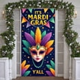 thumbnail image 3 of Golden Mask Mardi Gras Banner Green Yellow Feathers Carnival Display Colorful Balloons Triangular Flags Festival Backdrop for Mardi Gras Party Carnival Celebration Masquerade Ball, 3 of 9