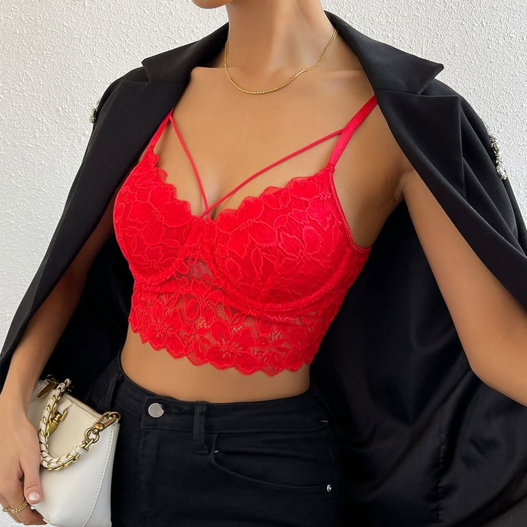  Bustier Tops For Women Underwired Camisoles Two Layer  Supportive Push Up Lace Bralette Cami Tank Top