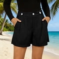 thumbnail image 2 of Akmaiox Bermuda Shorts for Women Cotton Linen Button Belt Pleats Casual Shorts with Pockets Summer Vacation Beach Loose Shorts S-2XL, 2 of 8