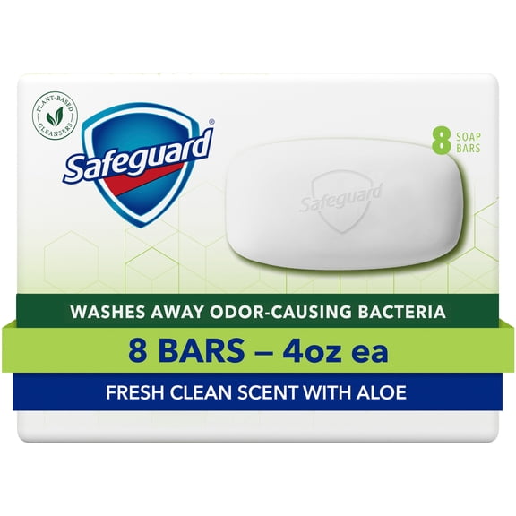 Safeguard Bar Soap Fresh Clean Scent with Aloe, 4oz (8 Count)