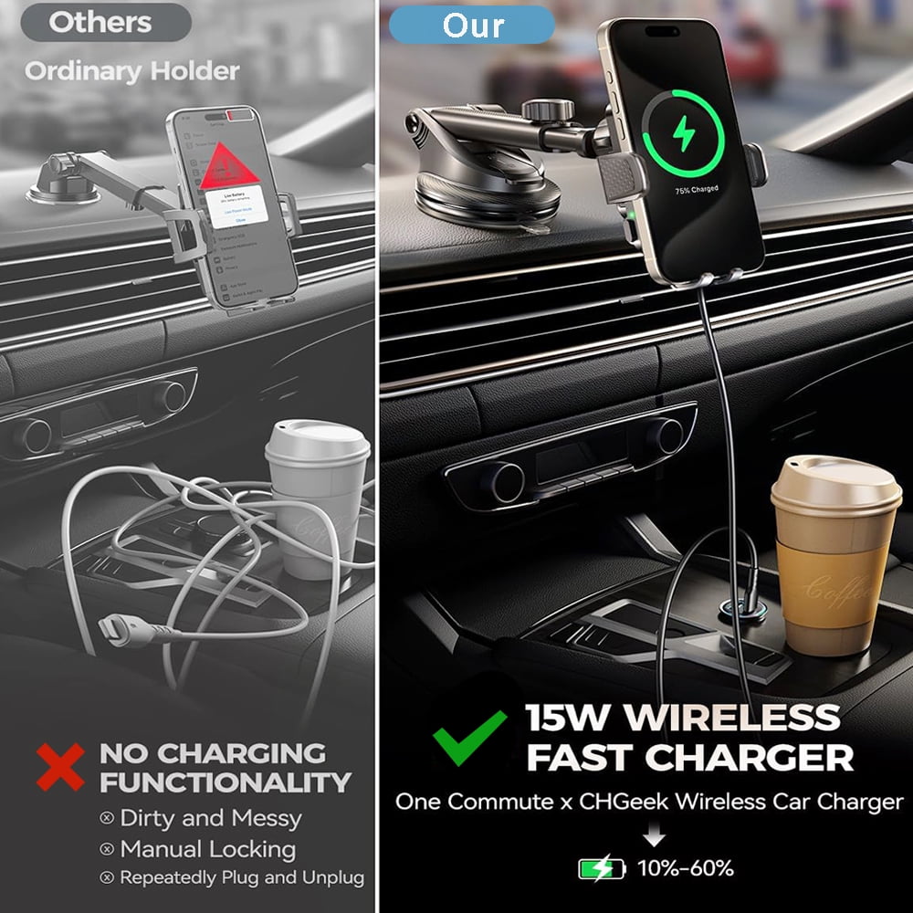 Wireless Car Charger, 15W Fast Charging Auto Clamping Car Charger Phone Mount Air Vent Phone Holder, Fit for Phone Support Wireless Charging (Width 60-90mm) iPhone, Samsung Galaxy/Ultra, Google/LG