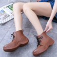 thumbnail image 5 of XIMIN Women's Rain Boots Solid Color Round Toe Heel Platform Ankle Boots Fashion Cross Lace Up Block Thick Heel Booties Casual Comfortable Ladies Outdoor Shoes, 5 of 8