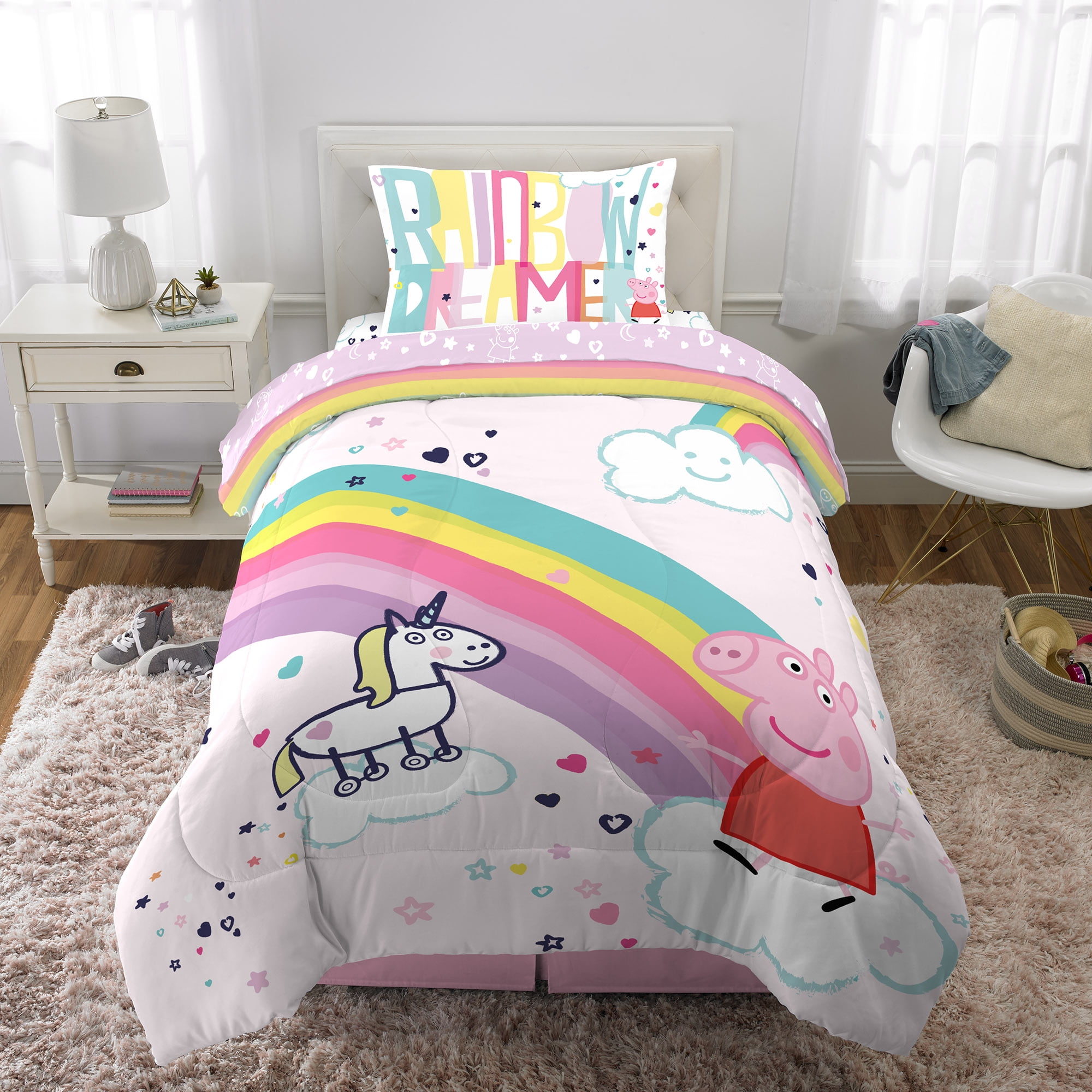 Peppa Pig Kids Comforter Reversible Twin Rainbow Hasbro