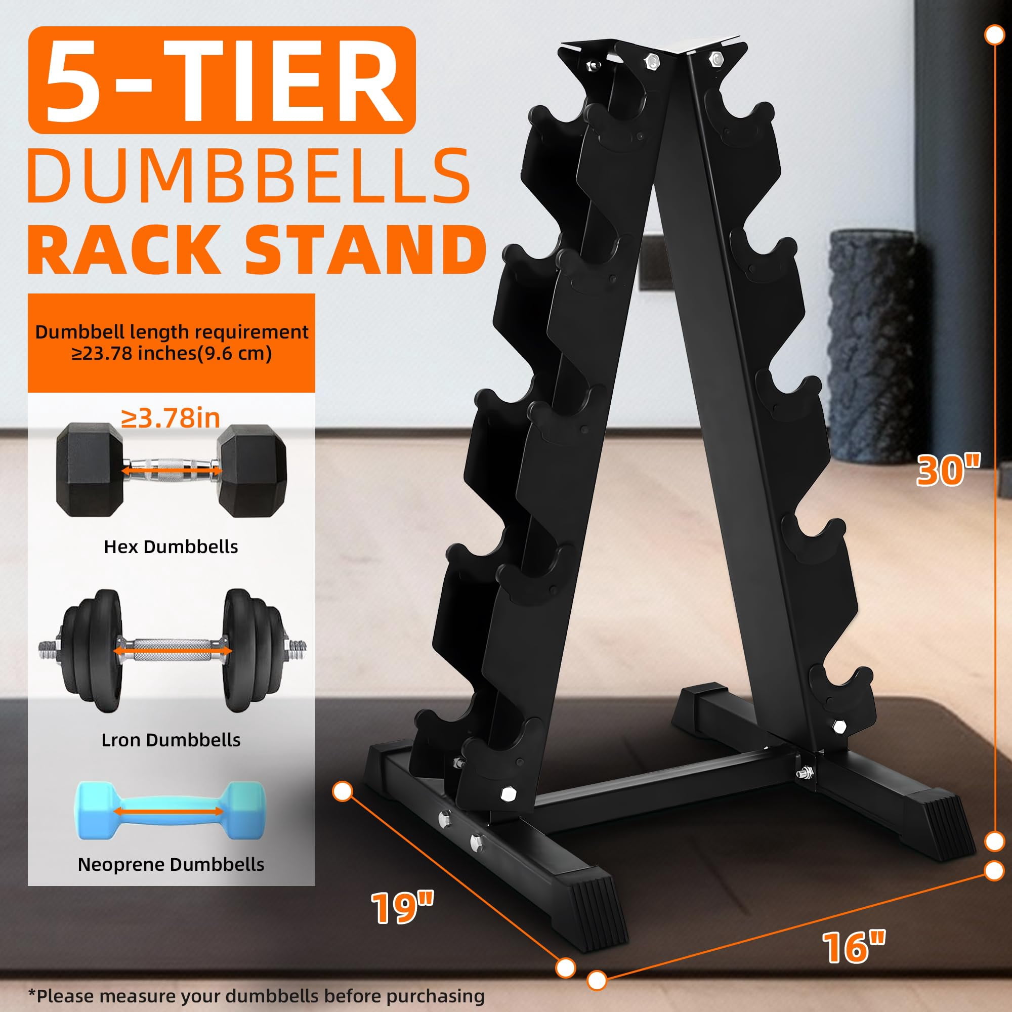 Signature Fitness A-Frame Dumbbell Rack for 5 Pairs of Hex Dumbbells, Black