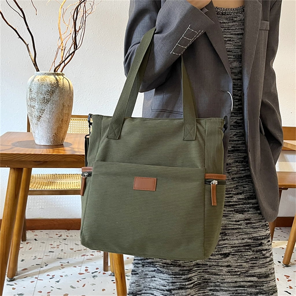 FENOHREFE Corduroy Bag For Women Large Capacity Shoulder Purse Handbag Crossbody Bag With Adjustable Strap Satchel Top Handle Bags