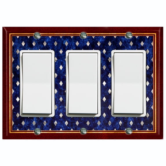 Metal Light Switch Plate Cover Elegant Maroon Blue Rhombus Pattern Frame FRA042