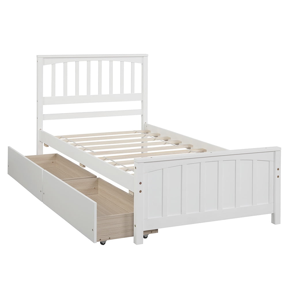 Lowestbest Twin size Solid Wood Platform Bed with Two Drawers, No Box Spring Needed