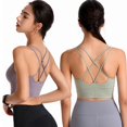 thumbnail image 2 of Sujetador deportivo con tiras para mujer, sujetador deportivo con espalda cruzada, sujetador de yoga acolchado, sujetador de entrenamiento de soporte medio, XL, 3 piezas (VERDE, NEGRO, PÚRPURA) JM, 2 of 6