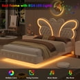 thumbnail image 2 of Homfa Full Size Velvet Upholstered Bed with LED Lights, Floating Platform Bed Frame with Butterfly Crystal Button Tufted Headboard, Beige, 2 of 7