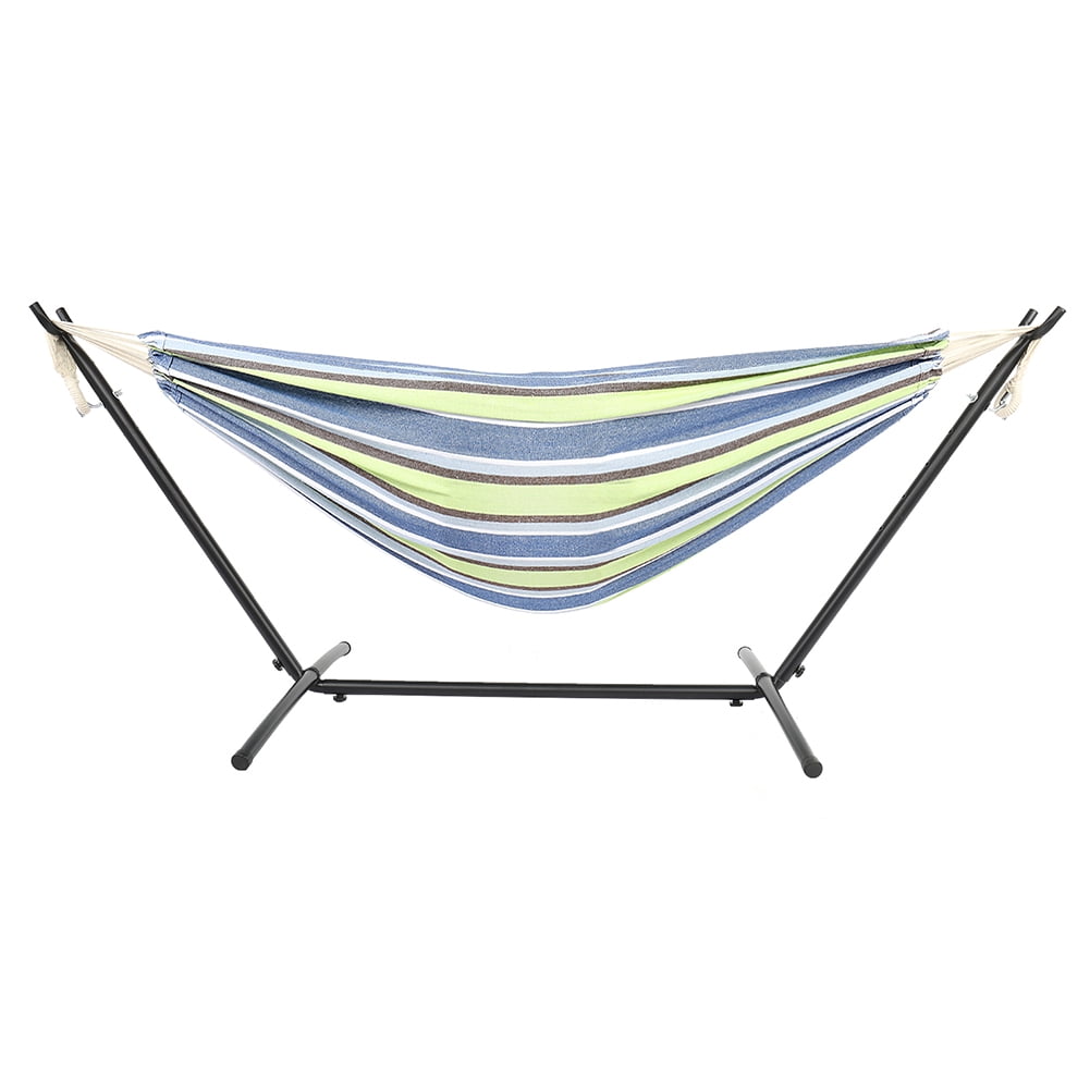 Lowestbest 9ft Steel Pipe Hammock Frame with Cotton Hammock, Natural Rope Iron Hammock Set For Garden, Outdoor, Green Lowestbest 9ft Steel Pipe Hammock Frame with Cotton Hammock, Natural Rope Iron Hammock Set For Garden, Outdoor, Green
