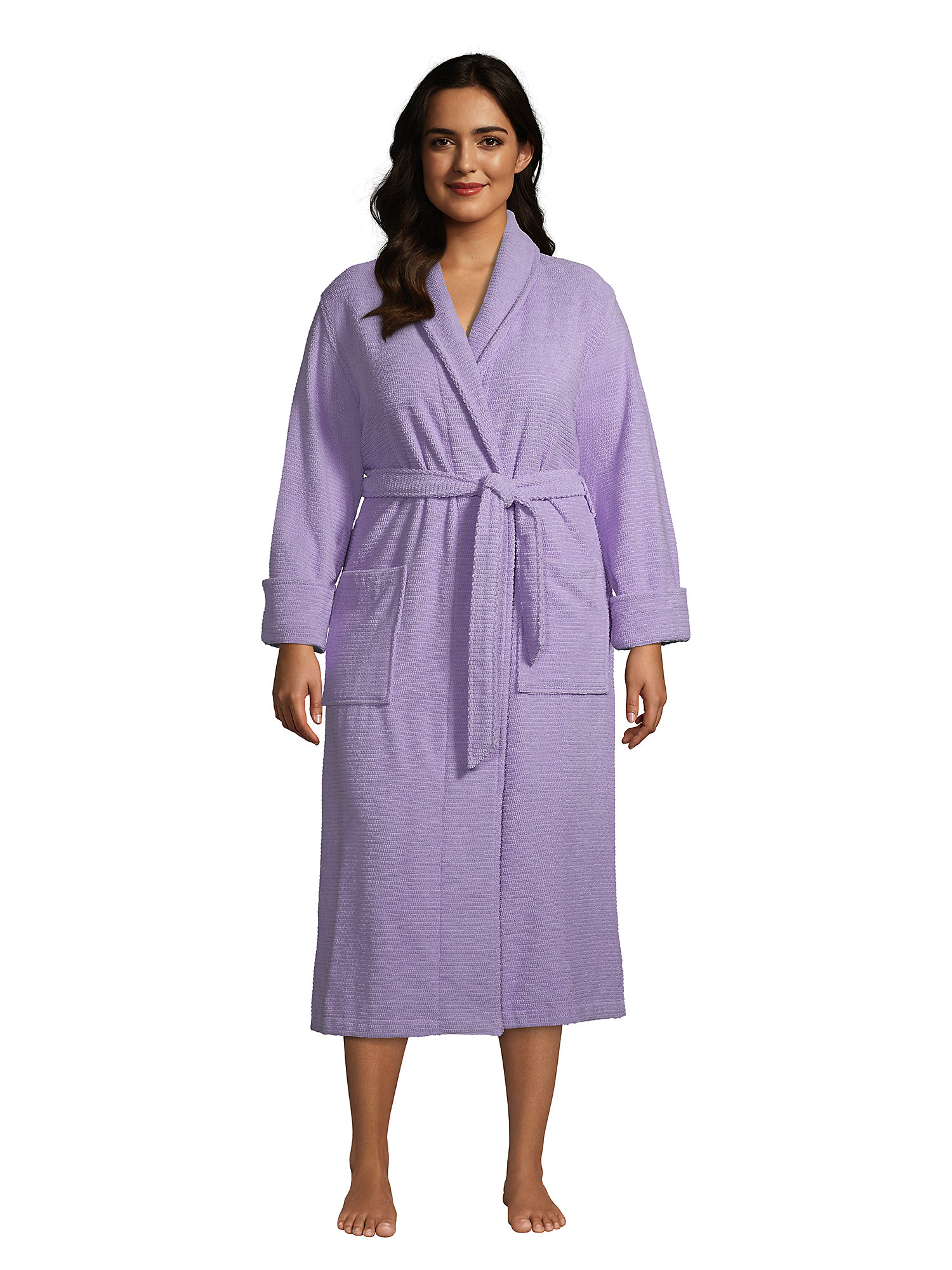 Lands' End Women's Plus Size Cotton Terry Long Spa Bath Robe