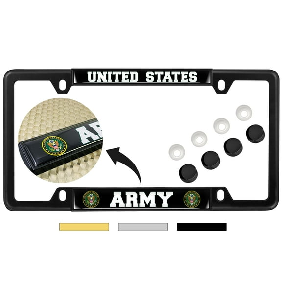 [Officially Licensed Product] - US Army Domed Custom-Made Personalized Thin (Narrow) Top 4 Hole Metal Car License Plate Frame with Free caps - Black (Quantity: 1 Frame)