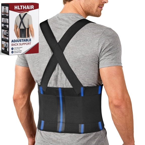 Hlthair Back Brace Support Belt for Lower Back Pain Women & Men, Adjustable with Suspender Straps, Size L