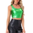 thumbnail image 5 of INSPIRE CHIC Women's Sleeveless Top U Neck Party Clubwear Holographic Shiny Metallic Crop Top M Shamrock Green, 5 of 7