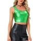 thumbnail image 4 of INSPIRAR CHIC Top sin mangas para mujer U Cuello Ropa de fiesta Clubwear Holográfico Brillante Metálico Top Corto M Verde Trébol, 4 of 6