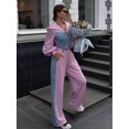 thumbnail image 6 of Casual 2 Piece Outfit for Women - Color Block Long Sleeve Zip Up Hoodie + Denim Drawstring Long Pants Pink L, 6 of 7